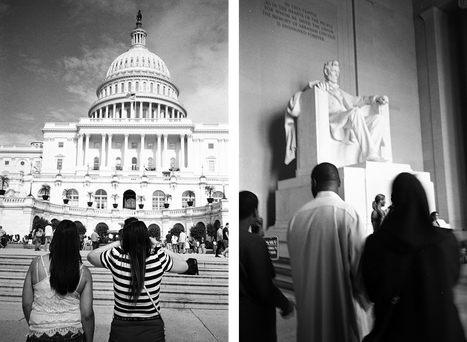 Road trip USA, Washington Capitole, Lincoln Memorial, noir & blanc argentique