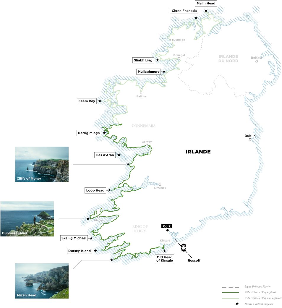 Carte Wild Atlantic Way - Road trip Irlande