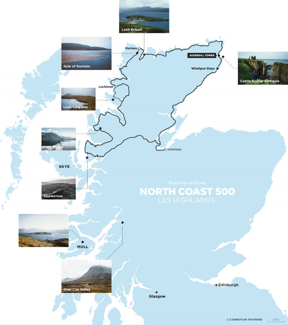 Carte de la North Coast 500 - Road trip Ecosse