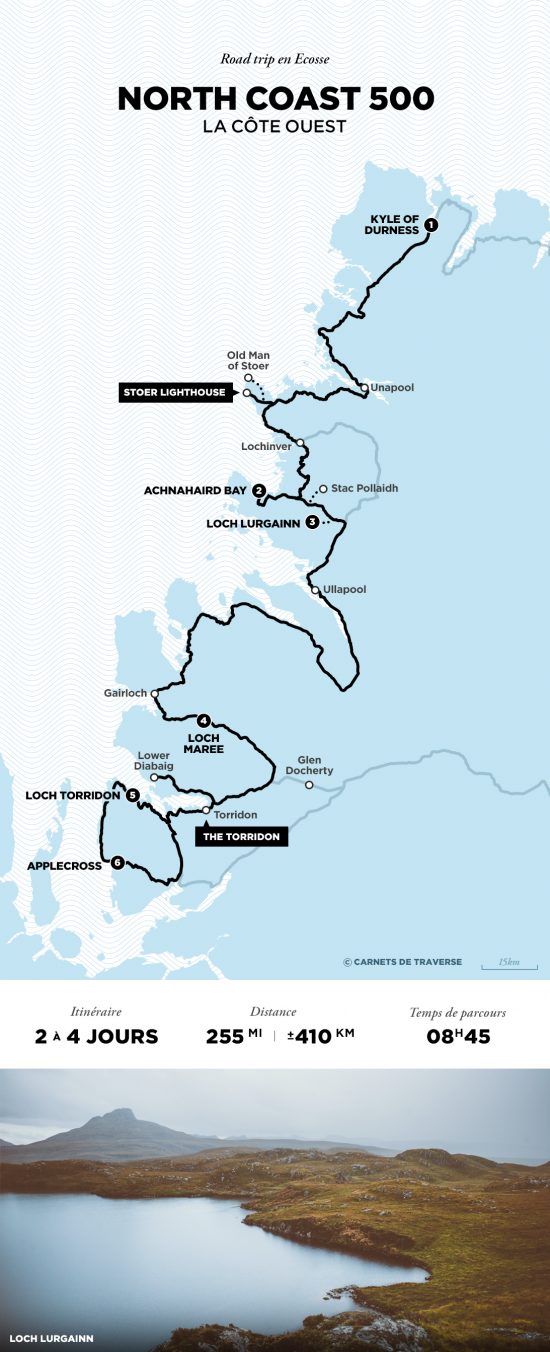 Carte de la North Coast 500 - Road trip Ecosse