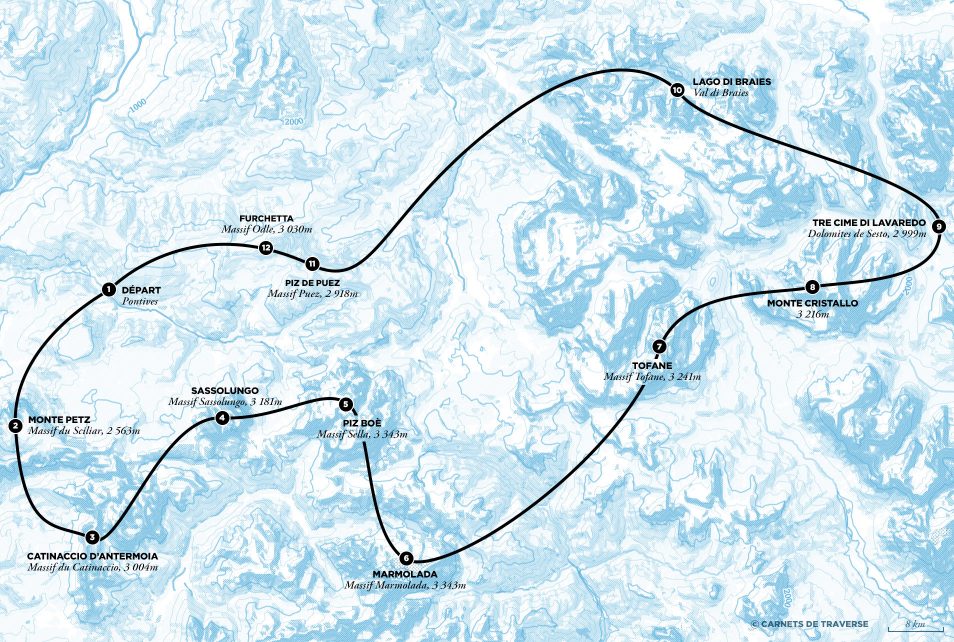 Dolomites Road Trip Italie Carte Vol Helicoptere Trajet